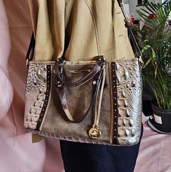 Brahmin Handbags - Brahmin Autantic Vintage Tuscan Addison Suede & Croc Leather Satchel -